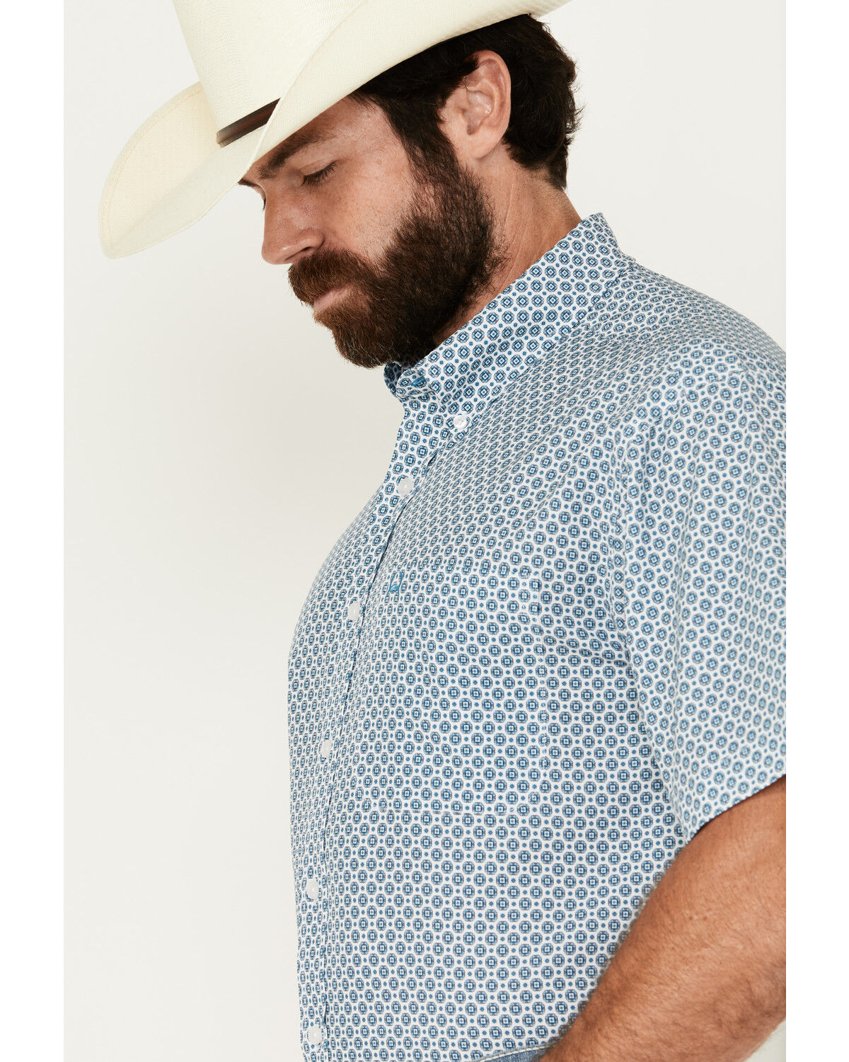 Image #2 - Cinch Men's ARENAFLEX® Geo Print Short Sleeve Button-Down Western Shirt, White, hi-res