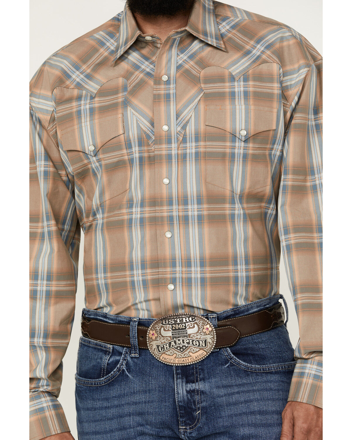 Image #3 - Stetson Men's Plaid Print Fancy Yoke Long Sleeve Pearl Snap Western Shirt, Brown, hi-res