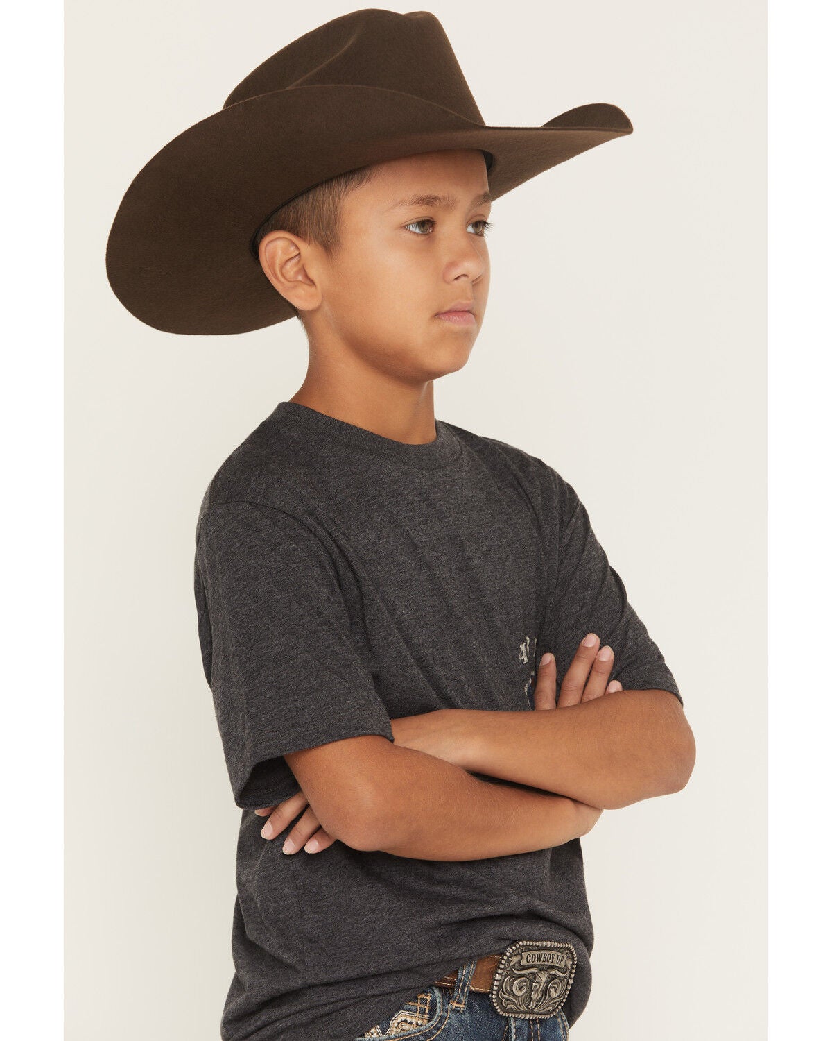 Image #4 - Ariat Boys' Logo Bison Flag Short Sleeve Graphic T-Shirt, Charcoal, hi-res
