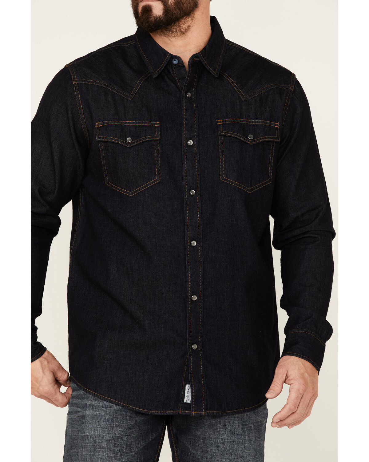 Image #3 - Moonshine Spirit Men's Dark Wash Retro Long Sleeve Snap Western Denim Shirt, Dark Wash, hi-res