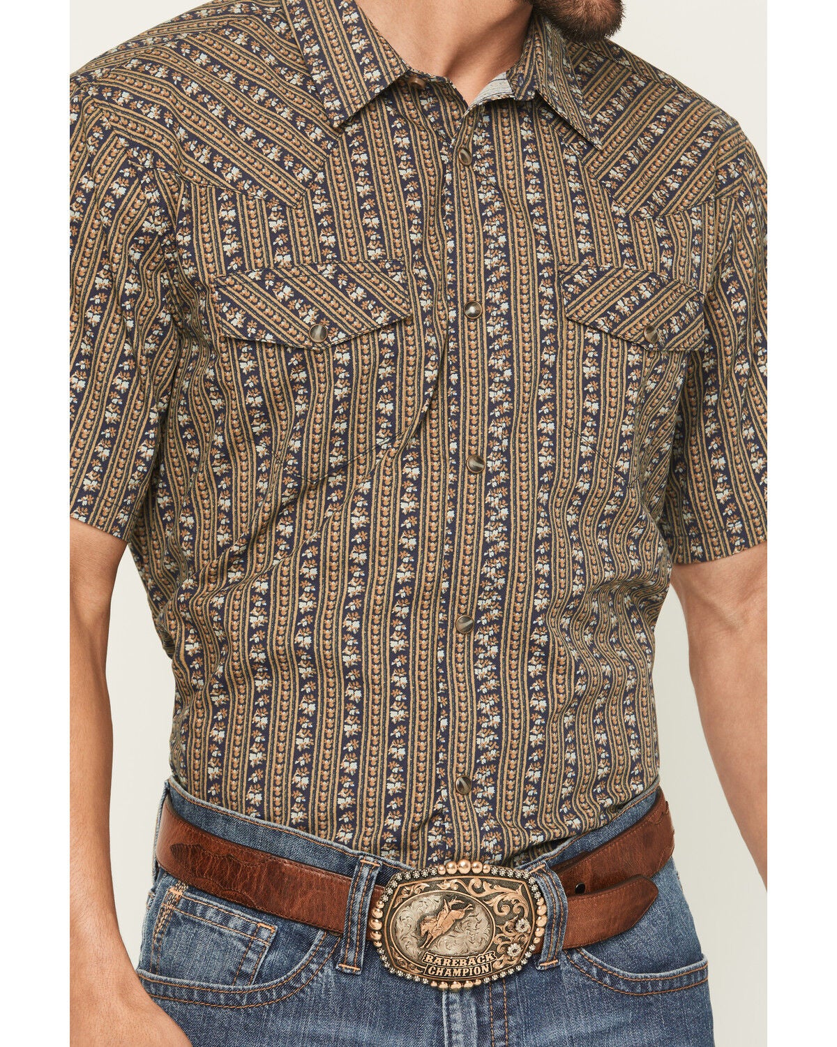 Image #3 - Gibson Trading Co Men's Evolve Floral Striped Short Sleeve Snap Western Shirt - Tall, Navy, hi-res