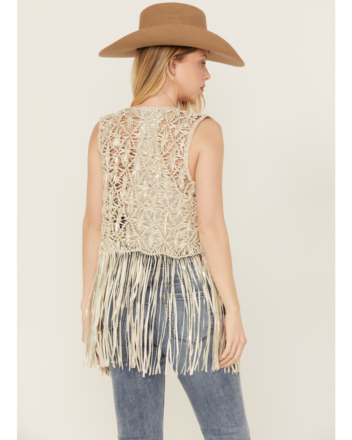 Image #4 - Wonderwest Women's Foiled Suede Vest, Cream, hi-res
