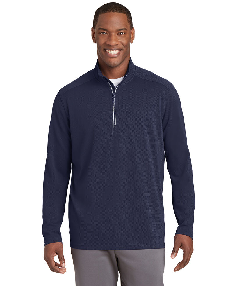 Sport Tek Men's Navy 3X Sport Wick Textured 1/4 Zip Pullover Work Sweatshirt - Big , Navy, hi-res