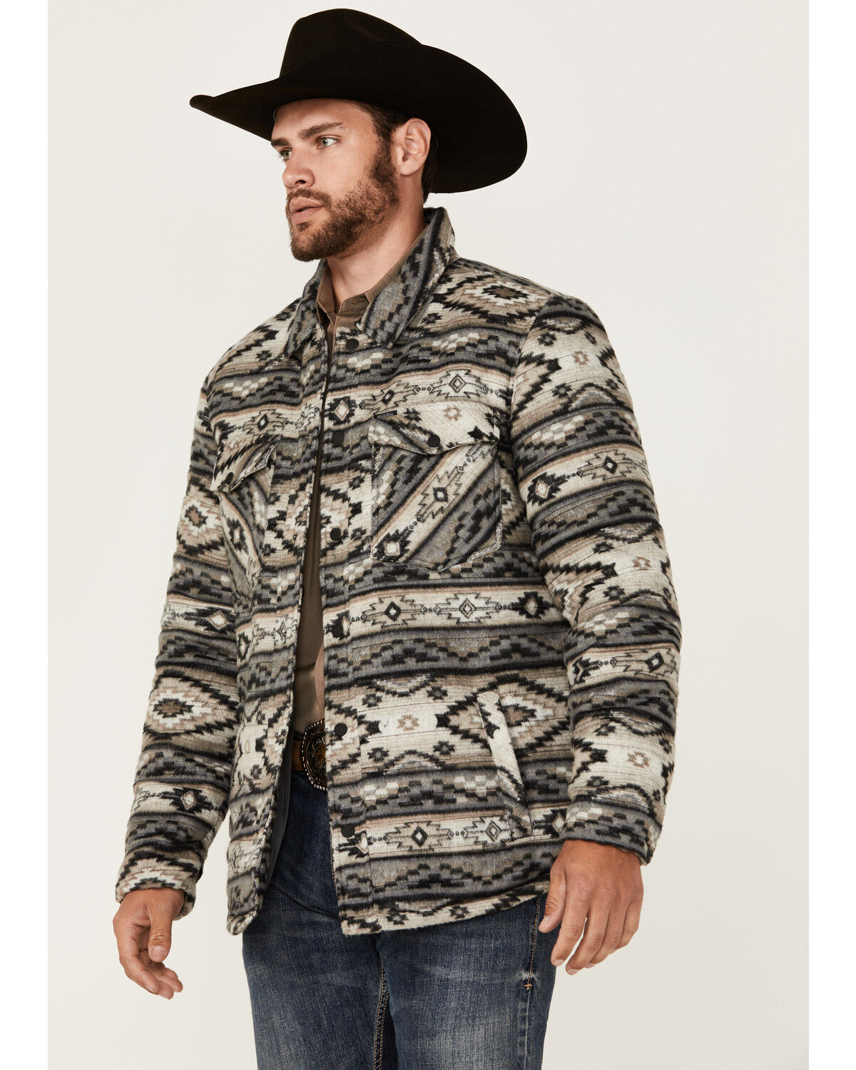 Image #2 - Rock & Roll Denim Men's Southwestern Quilted Snap Jacket, Taupe, hi-res