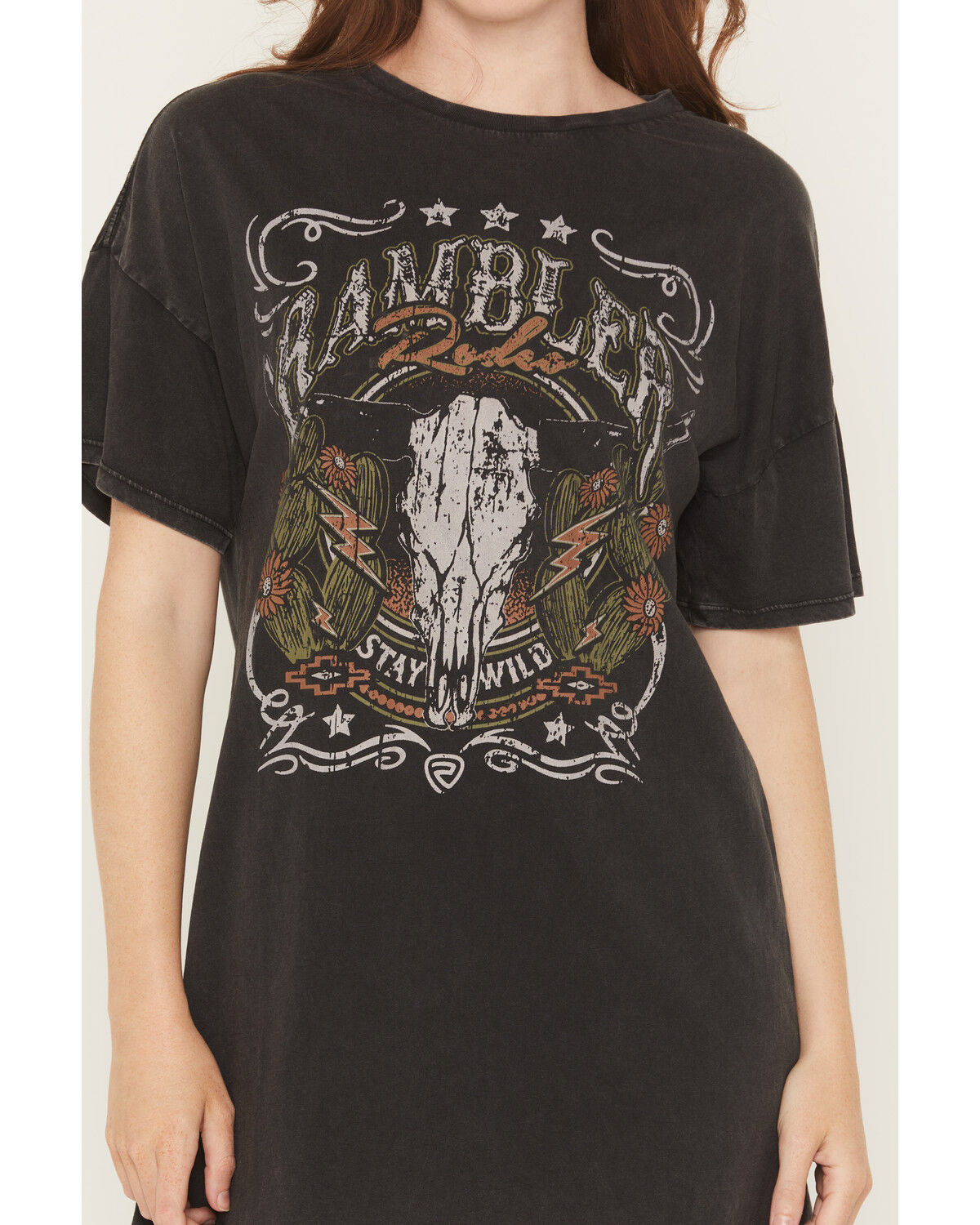 Image #3 - Rock & Roll Denim Women's Boot Barn Exclusive Steer Head Rambler Short Sleeve T-Shirt Dress, Black, hi-res