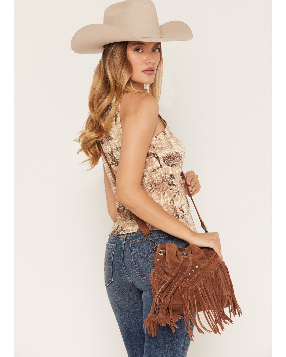 Shyanne Women's Danica Suede Fringe Crossbody Bag, Brown, hi-res