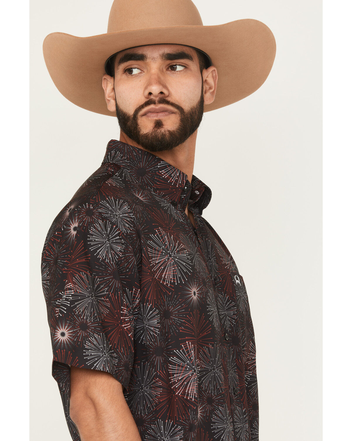 Image #2 - Cinch Men's Printed Short Sleeve Button-Down Performance Stretch Western Shirt, Black, hi-res