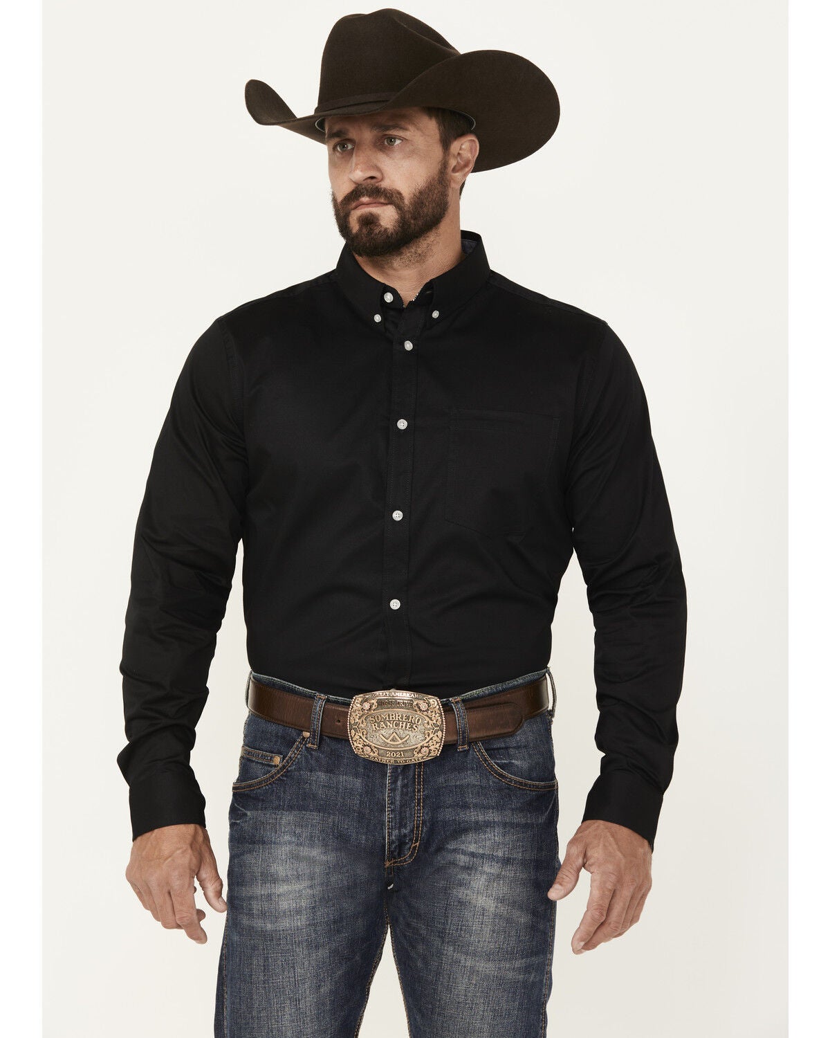 Cody James Men's Basic Twill Long Sleeve Button-Down Performance Western Shirt - Tall, Black, hi-res