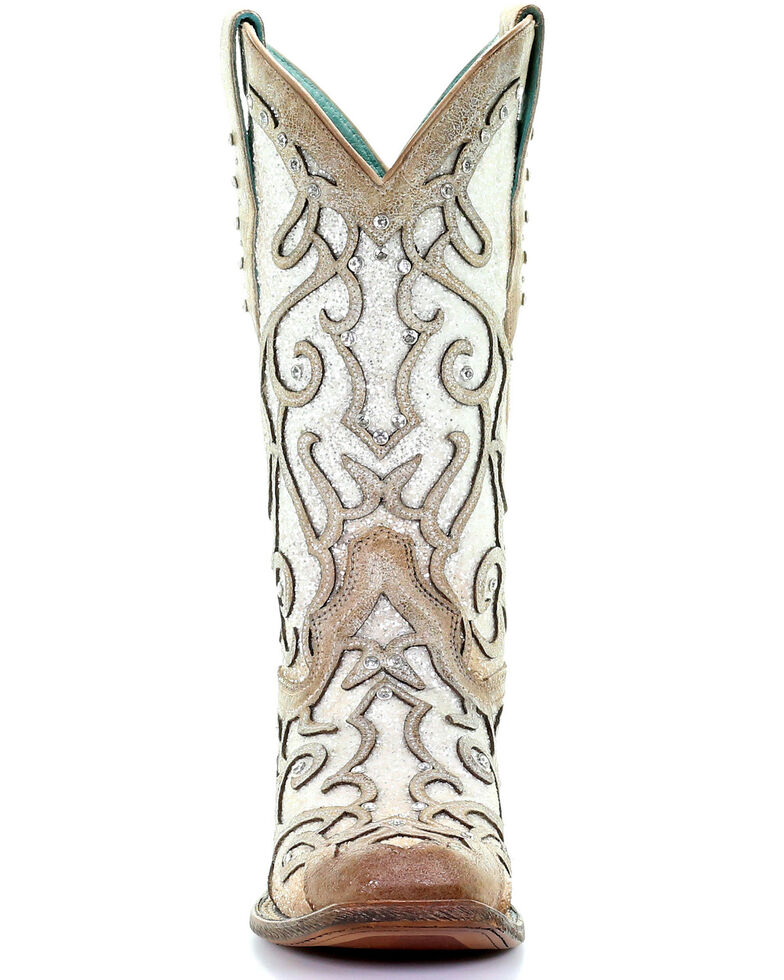 Corral Women's White Glitter Inlay Western Boots - Square Toe, Ivory, hi-res
