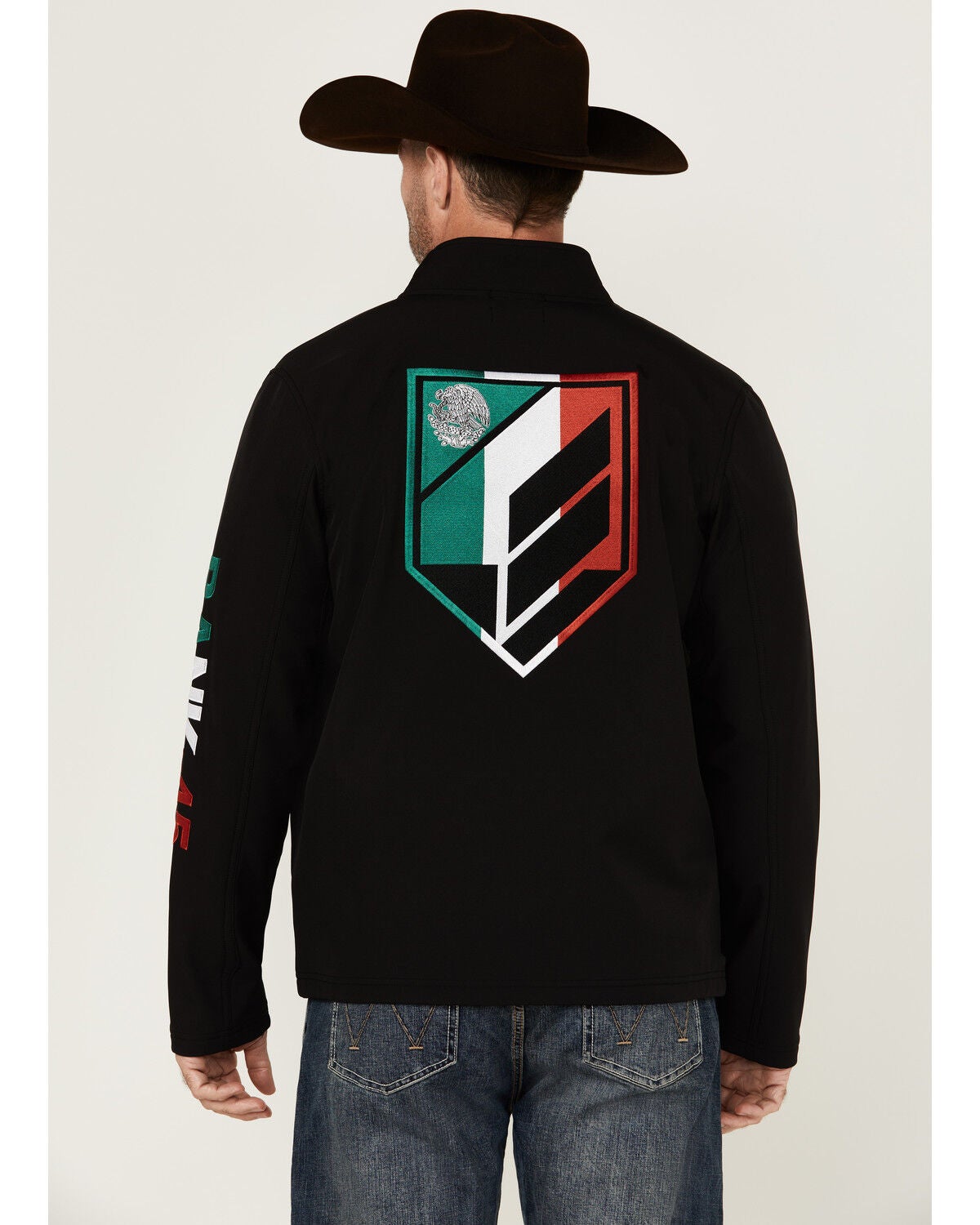RANK 45&reg; Men's Mexico Flag Softshell Jacket, Black, hi-res