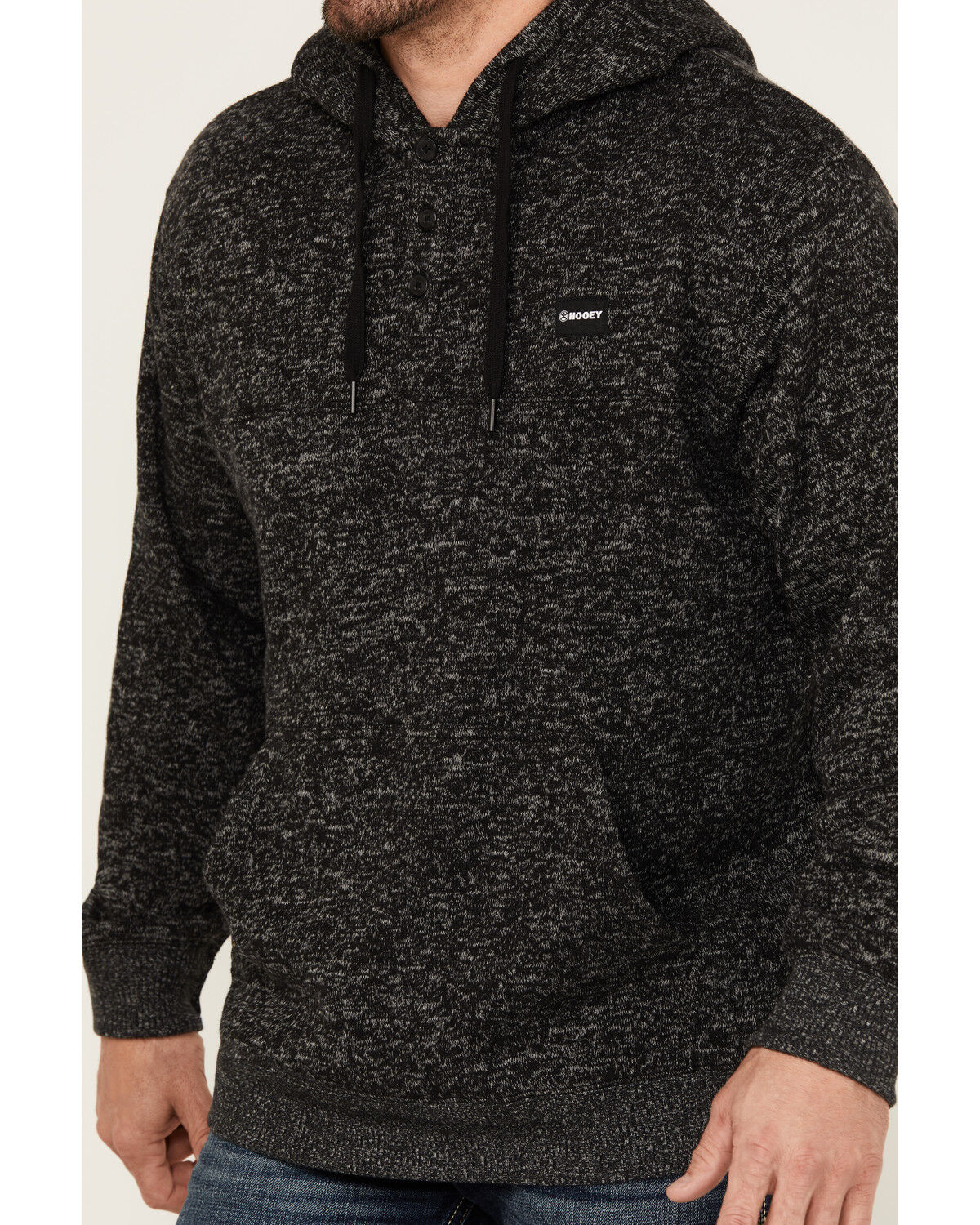 Image #3 - Hooey Men's Jimmy Speckled Henley Hooded Pullover, Black, hi-res