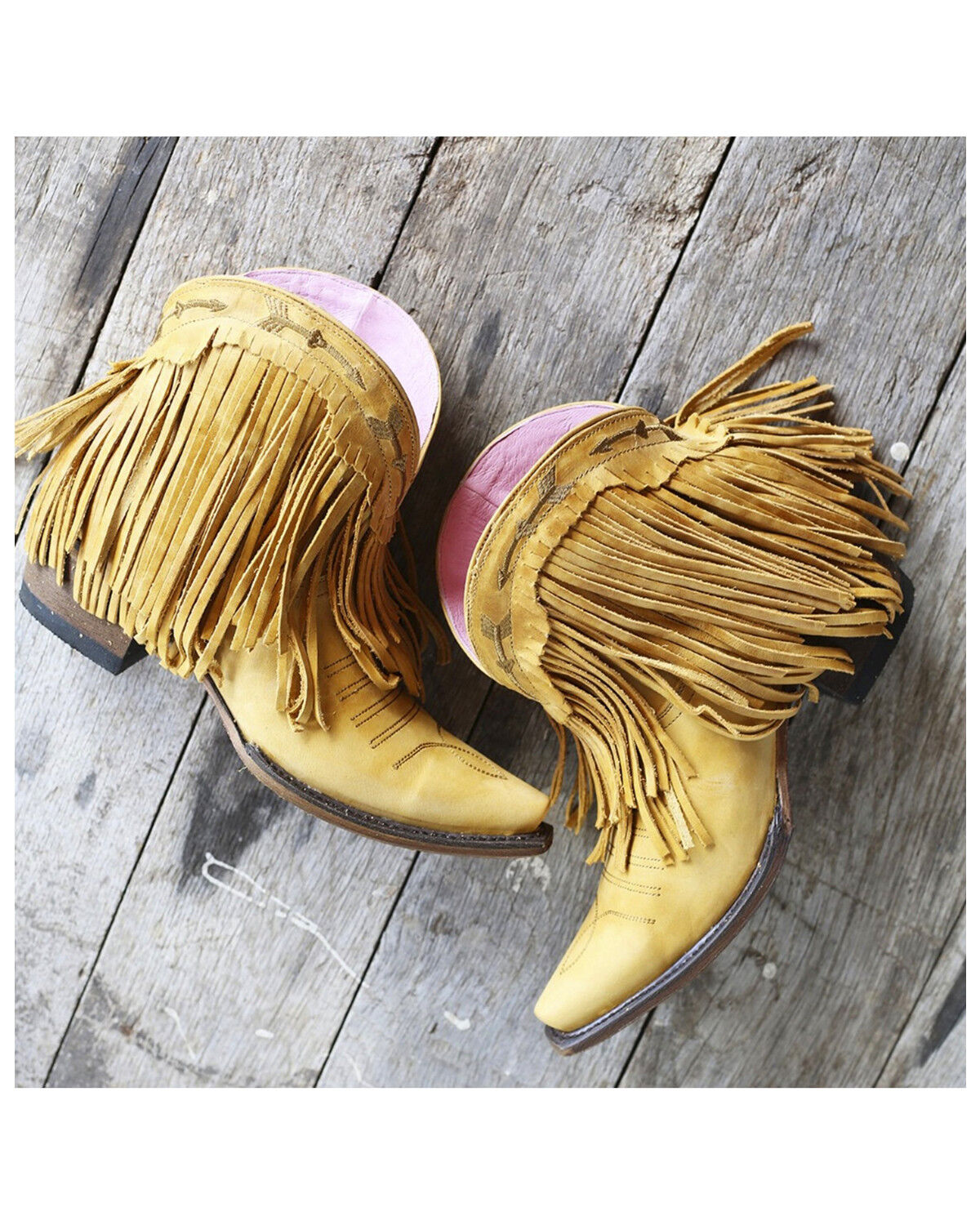 mustard fringe booties
