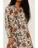 Revel Women's Floral Print Lace-Up Long Sleeve Dress, Natural, hi-res