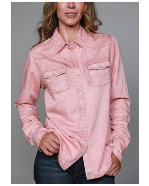 Image #1 - Kimes Ranch Women's KC Tencel Long Sleeve Pearl Snap Western Shirt , Pink, hi-res