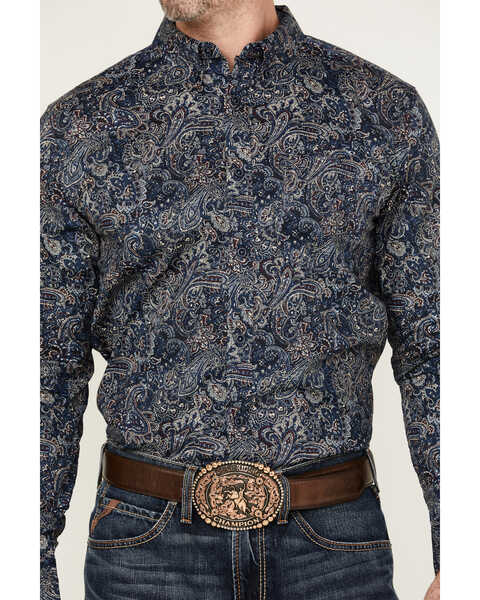 Image #3 - Cody James Men's Neverland Paisley Print Long Sleeve Button-Down Stretch Western Shirt, Light Blue, hi-res
