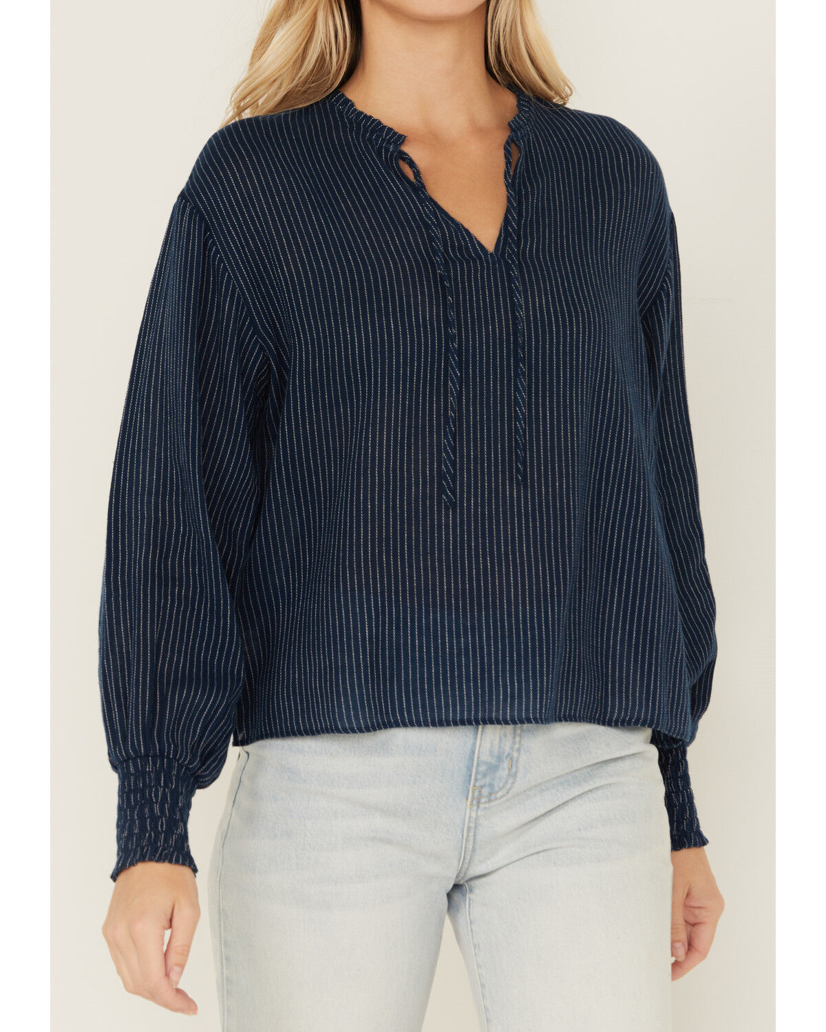 Image #3 - Cleo + Wolf Women's Striped Long Sleeve Peasant Top, Navy, hi-res