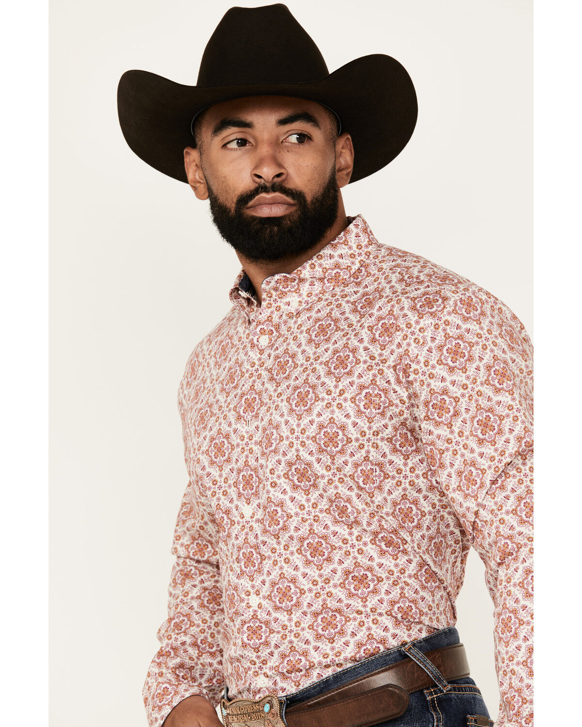 Image #2 - Cody James Men's Lucky One Medallion Print Long Sleeve Button-Down Stretch Western Shirt, Burgundy, hi-res