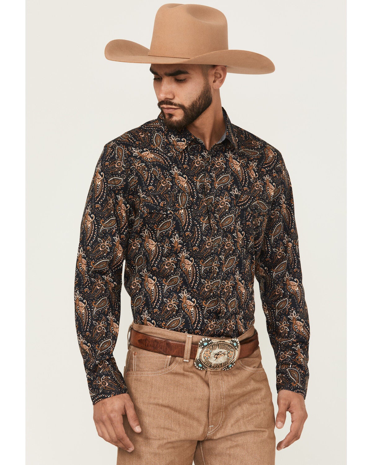 Cody James Men's Desert Dapper Paisley Print Long Sleeve Snap Western Shirt, Navy, hi-res