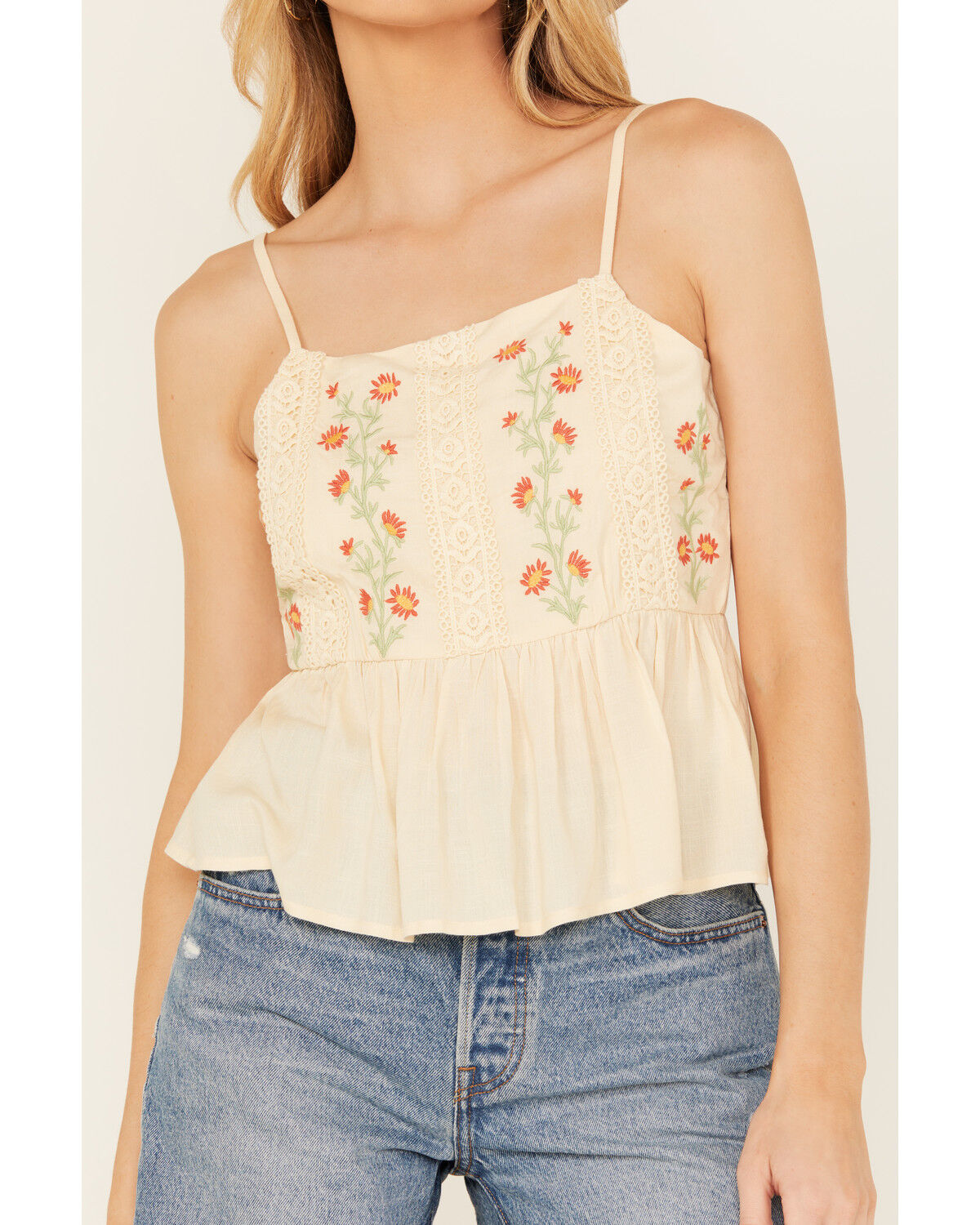 Image #3 - Bila Women's Margo Floral Embroidered Cami Top, Cream, hi-res