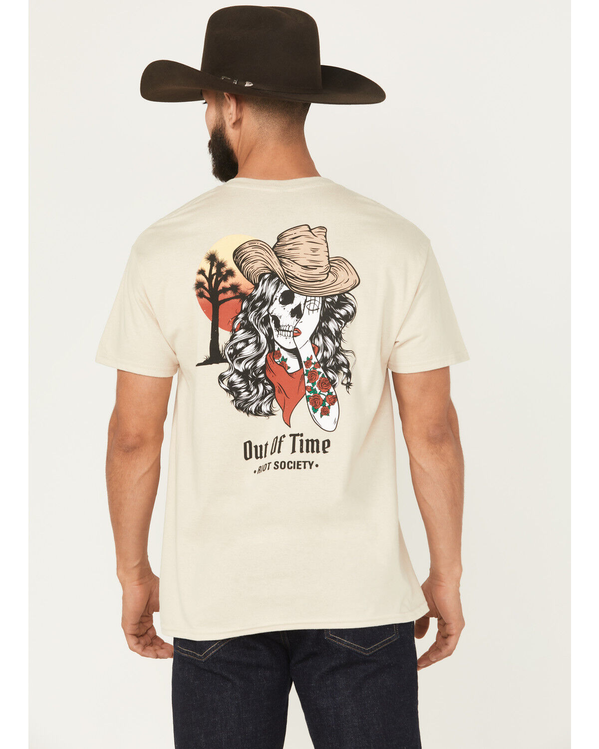 Image #1 - Riot Society Men's Out Of Time Cowgirl Short Sleeve Graphic T-Shirt, Sand, hi-res