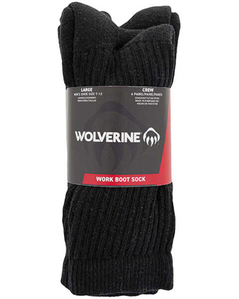 Image #1 - Wolverine Men's Solid Crew Socks - 4 Pack , Black, hi-res