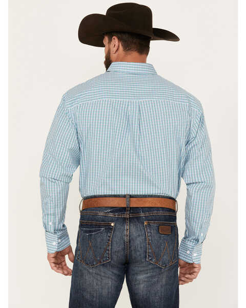 Image #4 - George Strait by Wrangler Men's Plaid Print Long Sleeve Button-Down Western Shirt - Tall, Aqua, hi-res