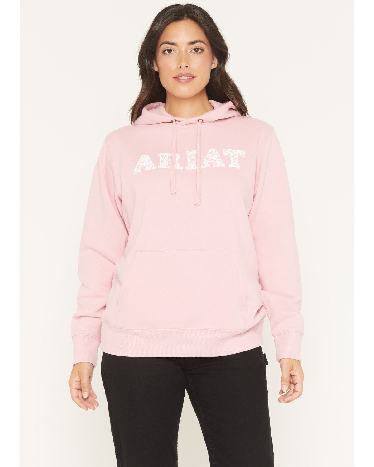 Image #1 - Ariat Women's Boot Barn Exclusive Lace Puff Logo Hoodie, Pink, hi-res
