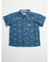 Image #1 - Cowboy Hardware Toddler Boys' Scattered Skull Short Sleeve Pearl Snap Western Shirt, Blue, hi-res