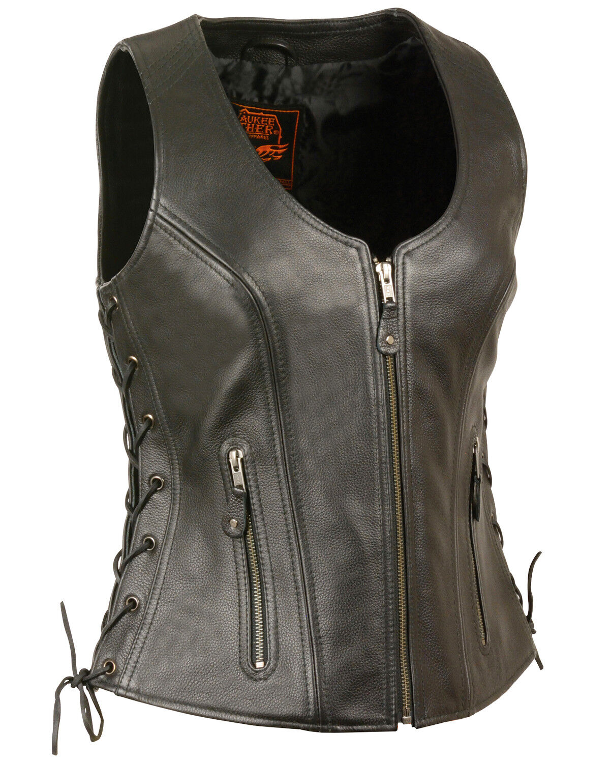 Image #1 - Milwaukee Leather Women's Open Neck Side Lace Zipper Front Vest - 5X, Black, hi-res
