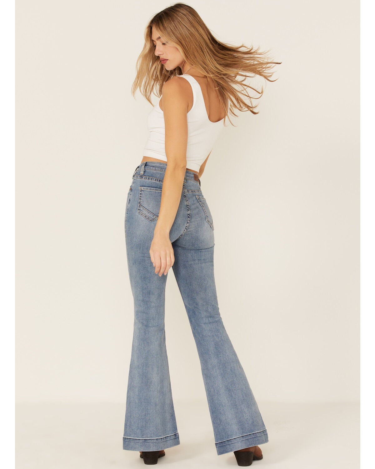 Image #3 - Rock & Roll Denim Women's Slit Front Trouser Jeans, Light Blue, hi-res