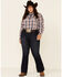 Ariat Women's R.E.A.L Dynamic Plaid Print Embroidered Long Sleeve Western Core Shirt - Plus, Navy, hi-res