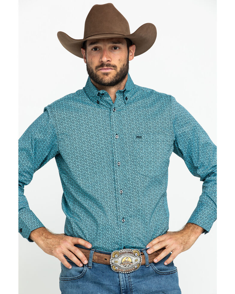 Wrangler 20X Men's Competition Geo Print Long Sleeve Western Shirt , Blue, hi-res
