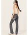 Image #1 - Grace In LA Women's Light Wash Floral Horseshoe Pocket Mid Rise Bootcut Stretch Denim Jeans, Light Wash, hi-res