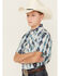 Image #2 - Panhandle Boys' Southwestern Striped Print Short Sleeve Pearl Snap Western Shirt , Blue, hi-res