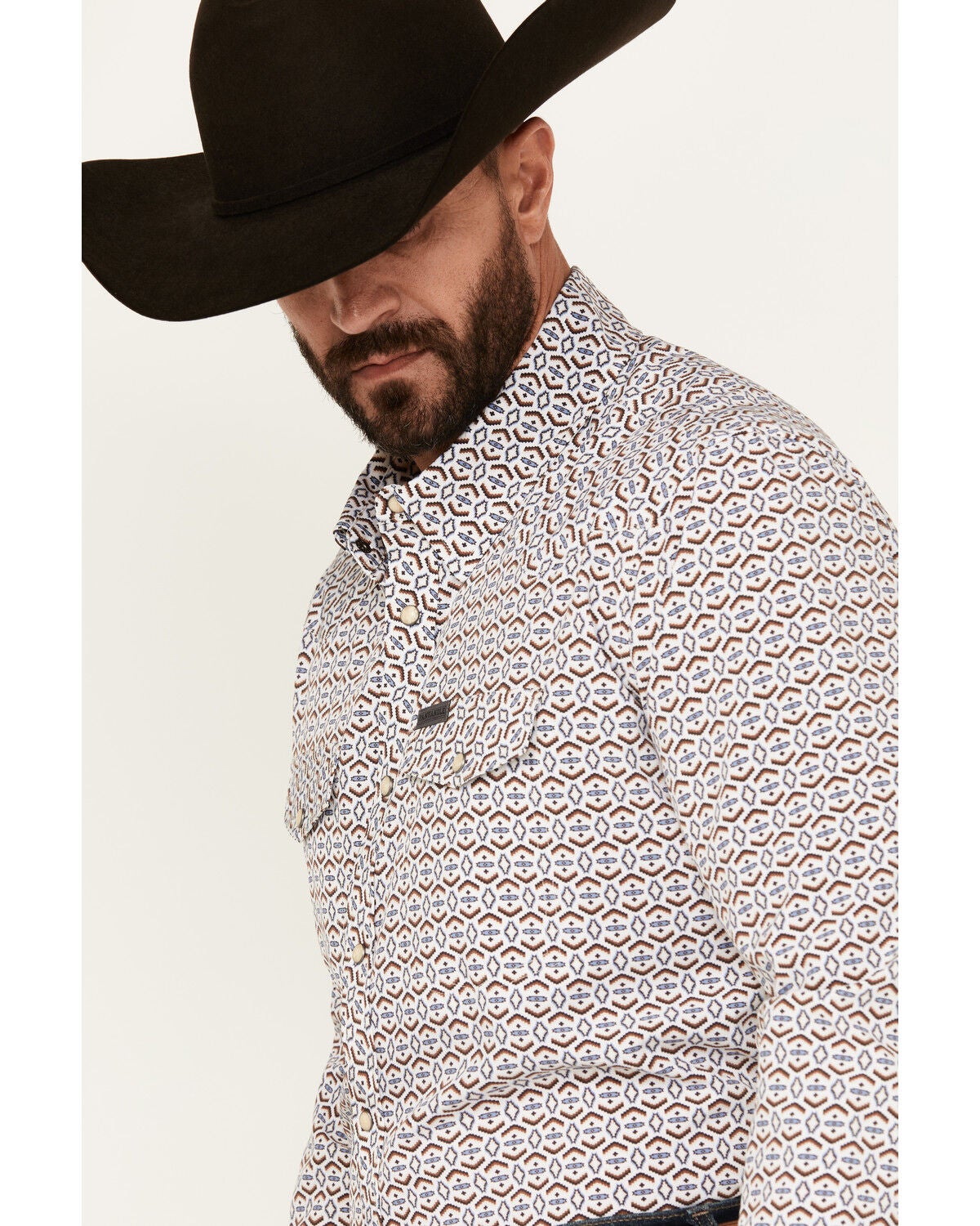 Image #2 - Panhandle Select Men's Southwestern Geo Print Long Sleeve Snap Performance Stretch Western Shirt, White, hi-res
