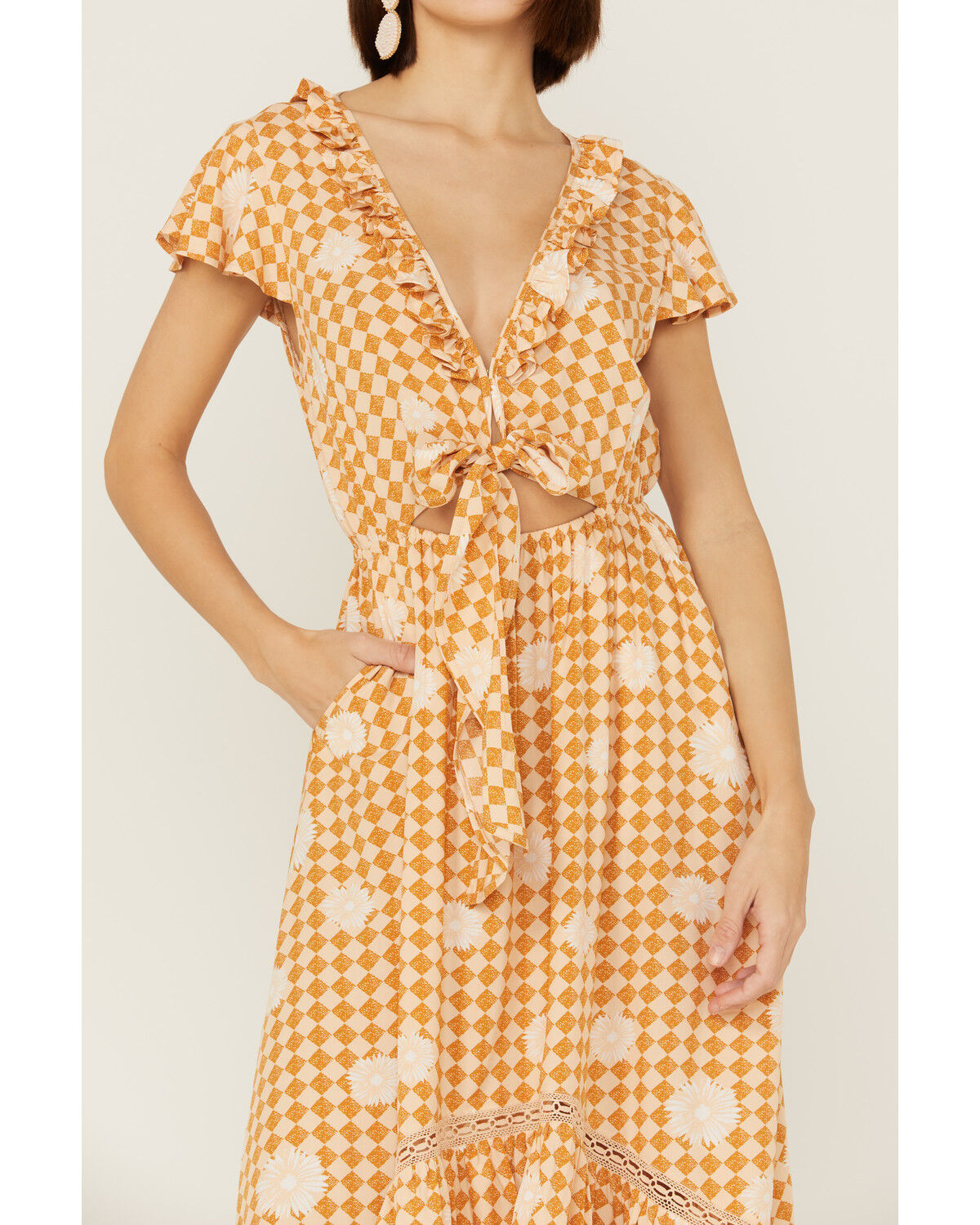Image #3 - Beyond The Radar Women's Floral Gingham Picnic Midi Dress, Gold, hi-res