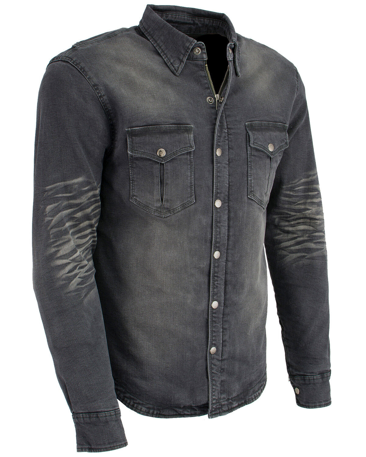 Image #6 - Milwaukee Performance Men's Denim Biker Shirt, Black, hi-res