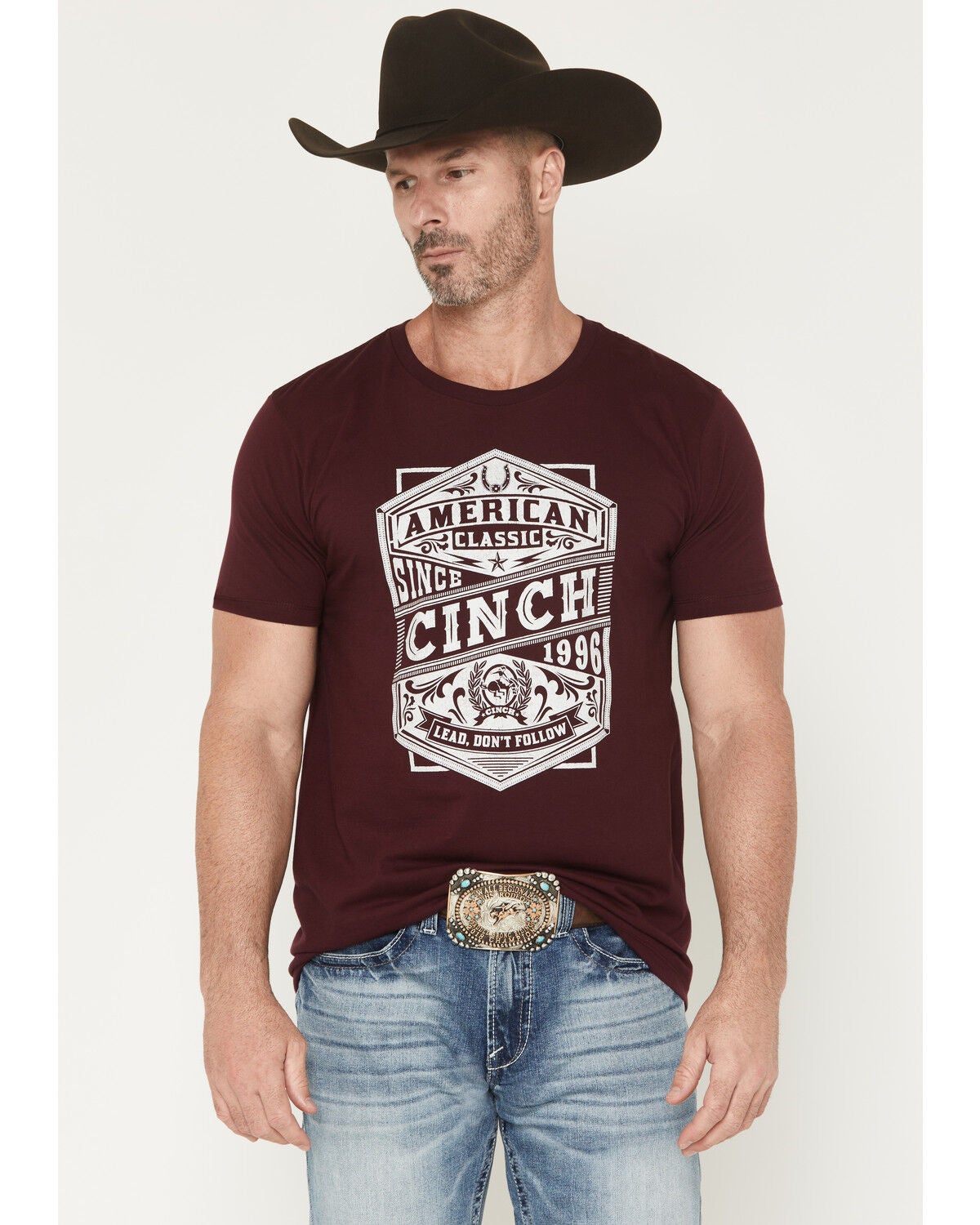 Image #1 - Cinch Men's Logo Short Sleeve Graphic T-Shirt, Burgundy, hi-res