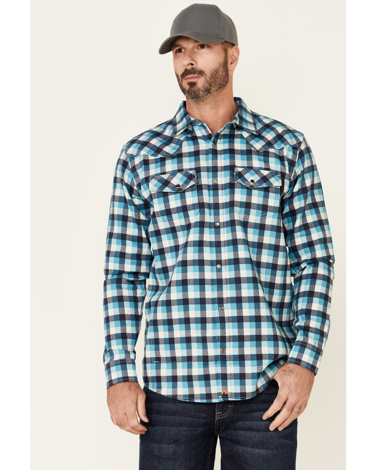 Image #1 - Cody James Men's FR Plaid Print Long Sleeve Work Shirt - Tall, Teal, hi-res