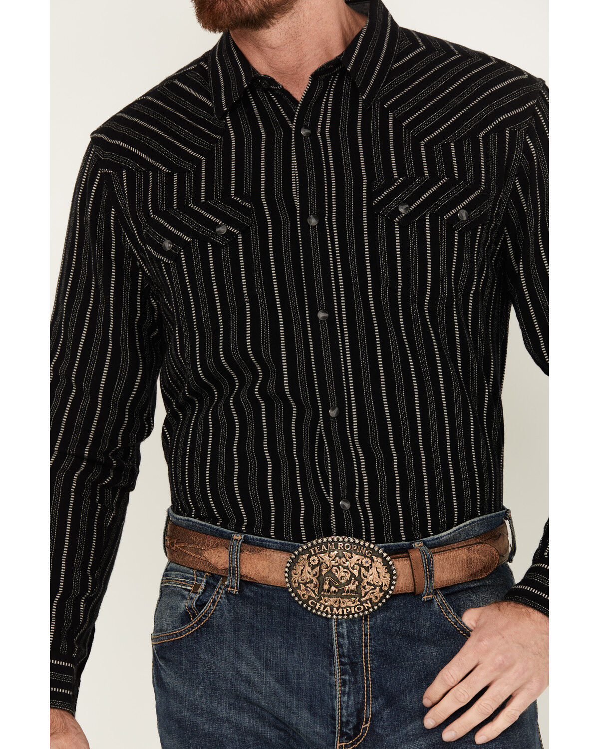 Image #3 - Moonshine Spirit Men's Tuner Striped Long Sleeve Snap Flannel Shirt, Grey, hi-res