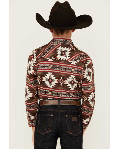 Image #4 - Panhandle Select Boys' Southwestern Print Long Sleeve Pearl Snap Western Shirt, Red, hi-res