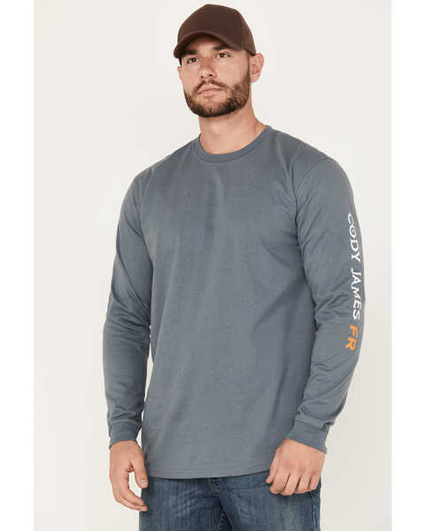 Image #1 - Cody James Men's FR Long Sleeve Logo Work Shirt, Steel Blue, hi-res
