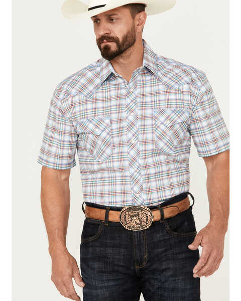 Image #1 - Rough Stock by Panhandle Men's Plaid Print Short Sleeve Pearl Snap Western Shirt, Multi, hi-res