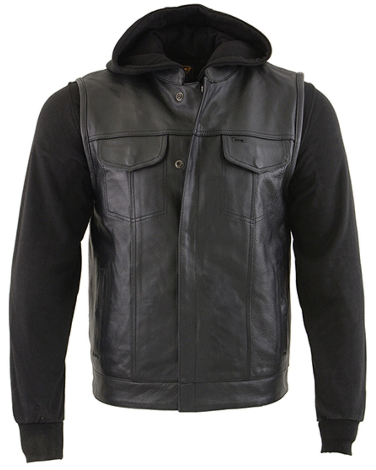 Milwaukee Leather Men's Club Style Zip Front Vest and Full Sleeve Hooded Jacket - Big, Black, hi-res