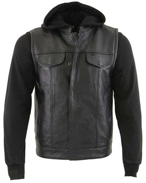 Milwaukee Leather Men's Club Style Zip Front Vest and Full Sleeve Hooded Jacket - Big , Black, hi-res