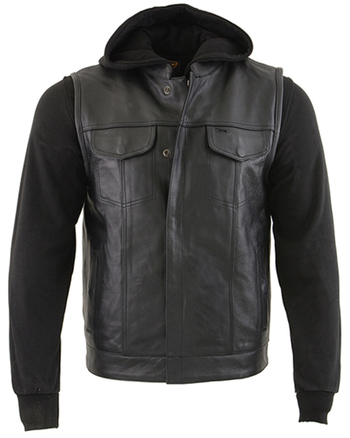 Image #1 - Milwaukee Leather Men's Club Style Zip Front Vest and Full Sleeve Hooded Jacket - Big, Black, hi-res