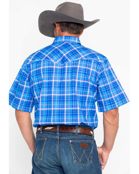 Image #2 - Wrangler 20X Men's Competition Advanced Comfort Plaid Print Short Sleeve Western Shirt , Blue, hi-res