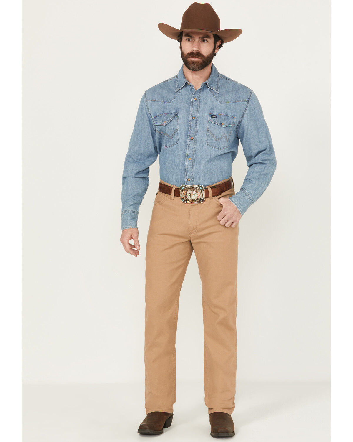 Image #1 - Wrangler Men's Tough Comfort Regular Fit Stretch Canvas Pants, Wheat, hi-res