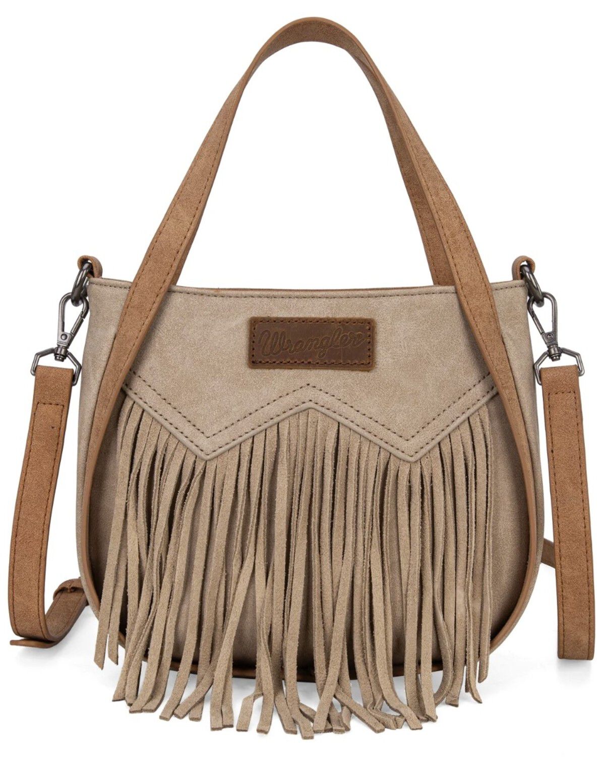 Image #1 - Wrangler Women's "W" Stitch Fringe Two Tone Crossbody, Tan, hi-res