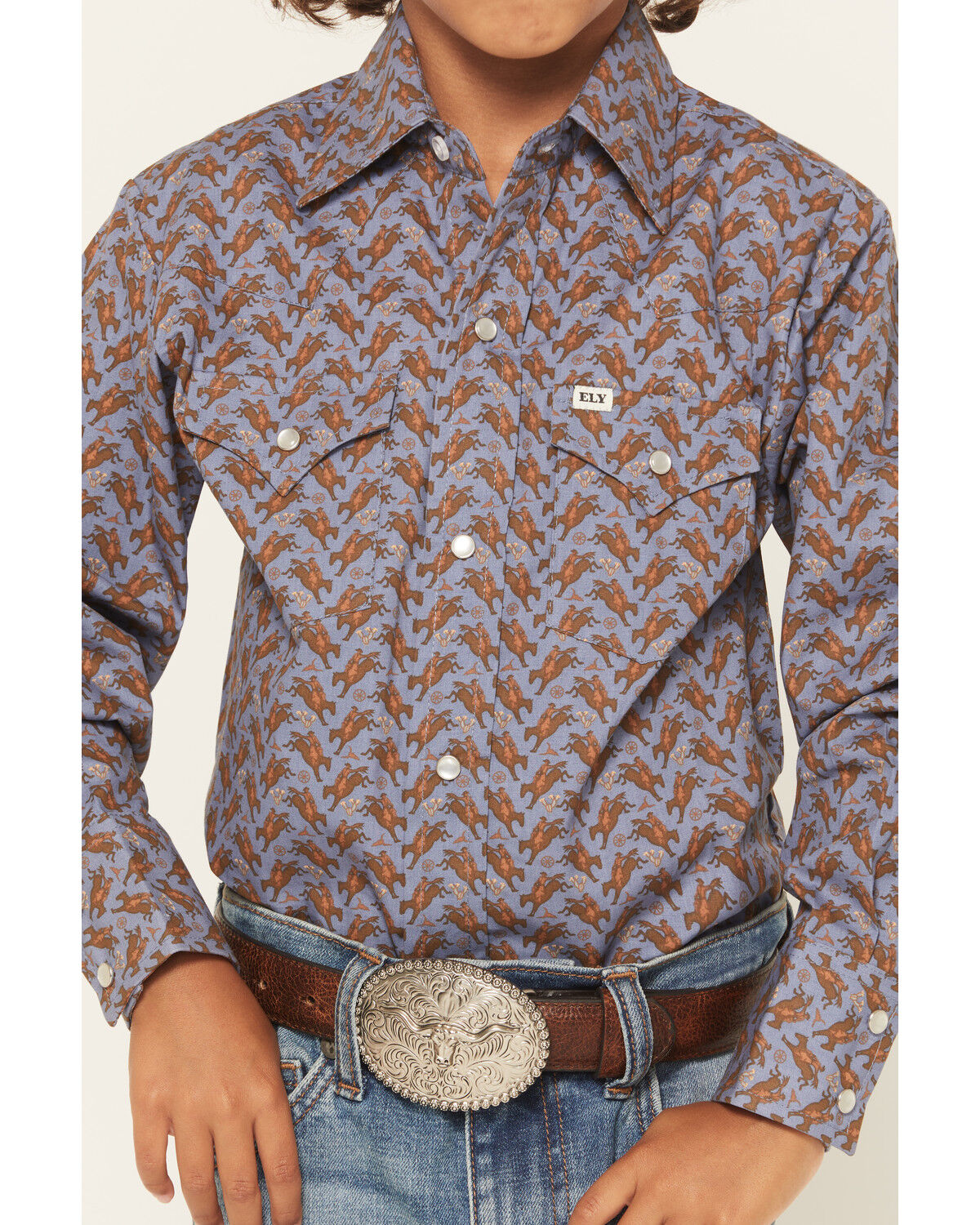 Image #3 - Ely Walker Boys' Cowboy Long Sleeve Snap Western Shirt, Blue, hi-res